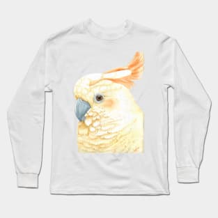 Watercolor citron-crested cockatoo portrait - Exotic painting Long Sleeve T-Shirt
